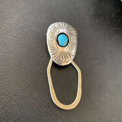 Navajo Turquoise Keyring | Sterling Silver | 2" | Authentic Native American Handmade | 11596