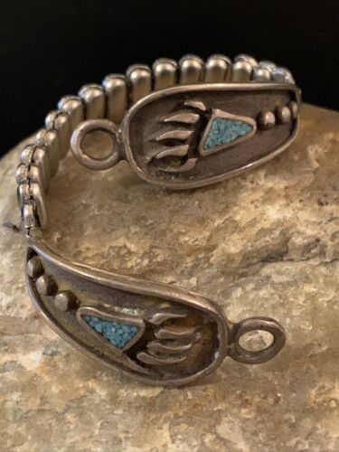 Vintage Navajo Sterling Silver Watch Tips | Old Pawn Blue Turquoise Inlay | Authentic Native American Jewelry | 1445