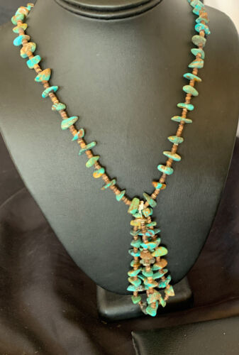 Santo Domingo | Shell Turquoise Bead Pendant Necklace | 26" | Authentic Native American Handmade | 12530