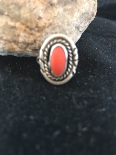 Navajo Coral Sterling Silver Ring | Sz 6 | Handmade Southwestern | 3485