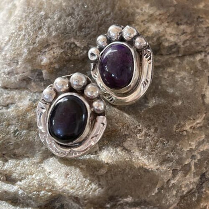 Navajo Sugilite Earrings | Sterling Silver Post Stud | Authentic Native American Handmade | 0.5" | 2067