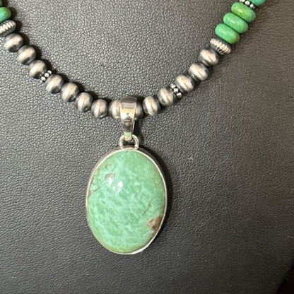 Navajo Green Turquoise Pendant Necklace | Sterling Silver | 21" | Authentic Native American Handmade | 14471