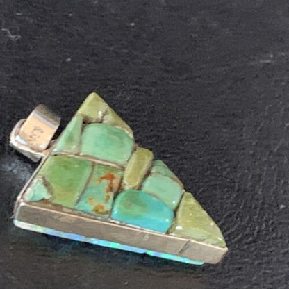 Navajo Turquoise Spiny Opal Multi-Color Inlay Pendant | Sterling Silver | Authentic Native American Handmade | 13723