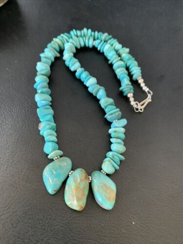 Navajo Blue Green Turquoise Necklace | Sterling Silver | 16" | Authentic Native American Handmade | 12913