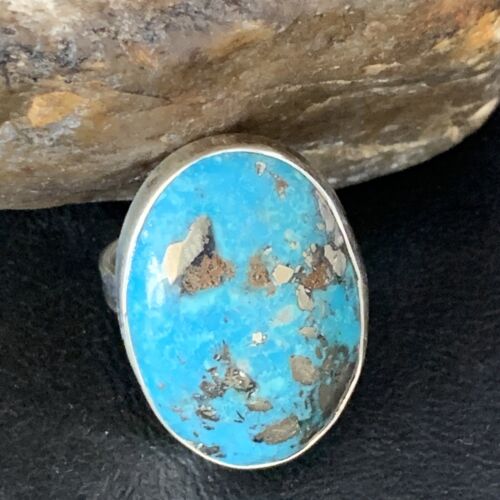 Navajo Blue Turquoise Adjustable Ring | Sterling Silver | Sz 8.5 | Authentic Native American Handmade | 14036