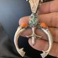 Navajo Pearl Necklace with Green Turquoise & Spiny Oyster Naja Pendant | Sterling Silver | Authentic Native American Handmade | 11701