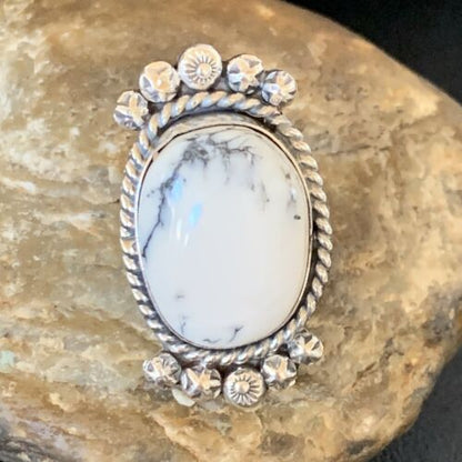 Native American White Buffalo Turquoise Ring | Navajo Sterling Silver | Sz 7.5 | 13353