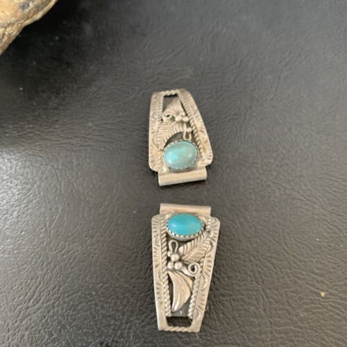 Vintage Navajo Sterling Silver Watch Tips | Old Pawn Blue Turquoise Band | Authentic Native American Jewelry | 12931