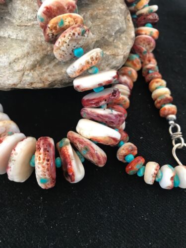 Purple Spiny Oyster & Turquoise Navajo Graduated Necklace | Sterling Silver | Authentic Native American | 24" | 3603