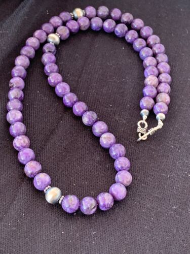 Navajo Purple | Sugilite Bead | Necklace | Sterling Silver | Authentic Native American Handmade | 21" | 4572