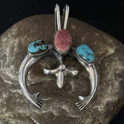 Navajo Blue Turquoise Purple Spiny Naja Pendant | Sterling Silver | Authentic Native American Handmade | 14672