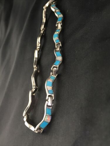 Navajo Sterling Silver Necklace | Spiderweb Turquoise Opal Inlay Pendant | 16" | 10251