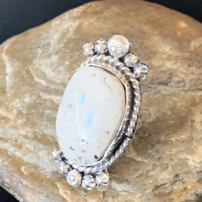 Navajo White Buffalo Turquoise Ring | Sterling Silver | Sz 7 | Authentic Native American Handmade | 13350