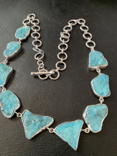 Navajo Blue Kingman Turquoise Rough Pendant Necklace | Sterling Silver | 18" | 11784
