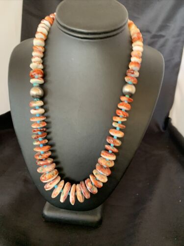 Navajo Purple Spiny Oyster Turquoise Necklace | Sterling Silver | Native American Handmade | 22" | 11389 - Masha USA