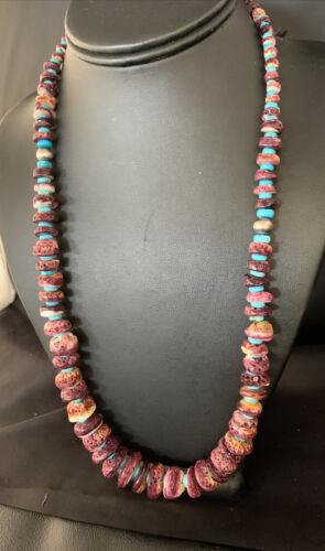 Navajo Purple Spiny Oyster Necklace | Sterling Silver | 24" | Authentic Native American Handmade | 13673