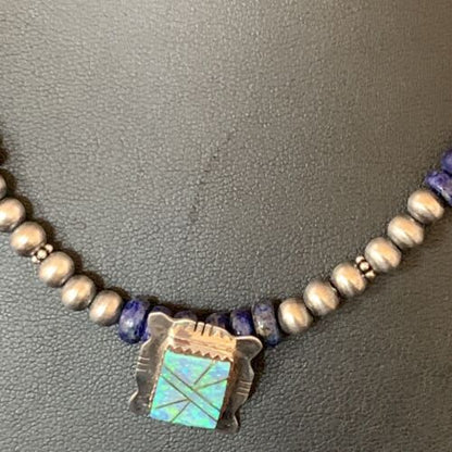 Navajo Men's Blue Lapis Turquoise Opal Inlay Pendant Necklace | Sterling Silver | 22" | 13358