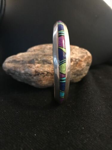 Men's Navajo Sterling Silver Inlay Bracelet | Turquoise Sugilite Lapis | Authentic Native American Handmade | 11703