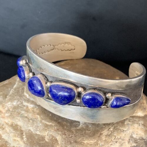 Native American Men's Navajo Blue Lapis Lazuli Cuff Bracelet | Sterling Silver | 14130