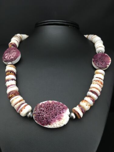 Navajo Purple Spiny Oyster Necklace | Sterling Silver | 21" | Authentic Native American Handmade | 4915