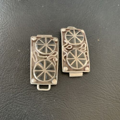 Authentic Native American Navajo Sterling Silver Watch Tips | Vintage Old Pawn Wagon Wheel Design | 12932
