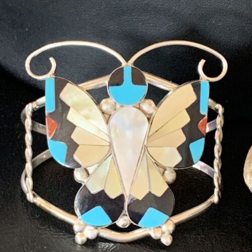 Zuni Butterfly Cuff Bracelet | Turquoise, Mother of Pearl, Onyx | Sterling Silver | 12835