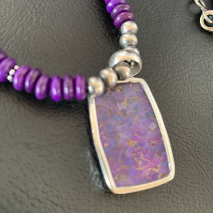 Navajo Pearls Purple Sugilite Mojave Turquoise Necklace | Sterling Silver | Native American Handmade | 13301