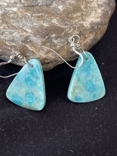 Southwestern Navajo Slab Turquoise Dangle Earrings | Sterling Silver | Authentic Native American Handmade | 1325