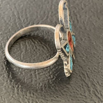 Navajo Women's Butterfly Turquoise Ring | Sterling Silver Inlay | Sz 5 | Authentic Native American | 10891