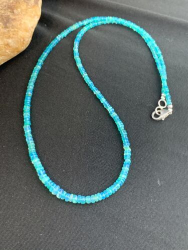 Native American Women's Blue Opal Bead Necklace | Sterling Silver | Authentic Handmade | 20" | 187