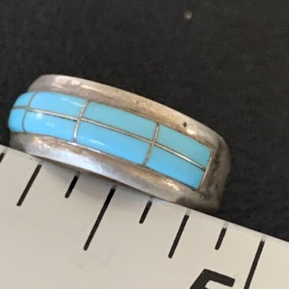 Navajo Blue Turquoise Inlay Band Ring | Sz 6 | Authentic Native American Handmade | 12394