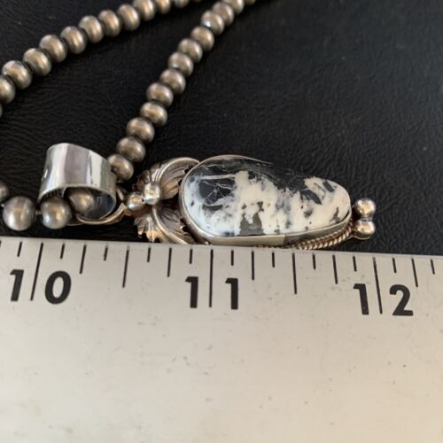 Men's Navajo Pearl White Buffalo Turquoise Sterling Necklace Pendant | 13757