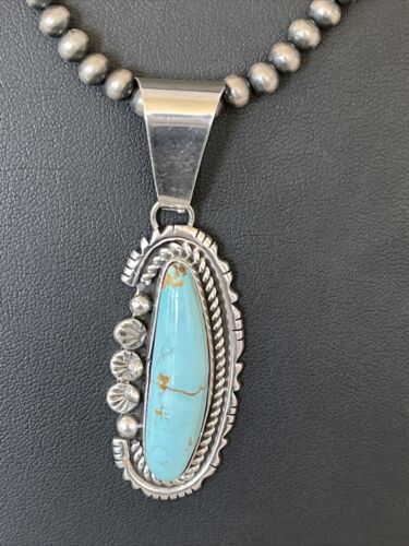 Men's Dry Creek Turquoise Pendant Necklace | Navajo Pearls | Sterling Silver | Authentic Native American Handmade | 1181