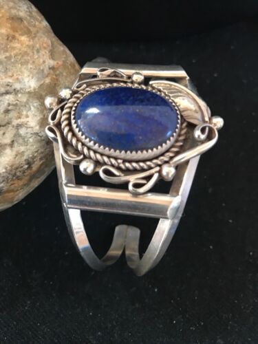 Native American Navajo Lapis Bracelet | Sterling Silver | J Platero | 8039