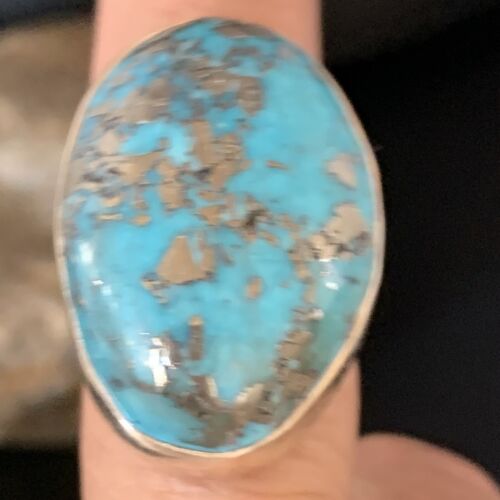 Navajo Blue Turquoise Adjustable Ring | Sterling Silver | Sz 8.5 | Authentic Native American Handmade | 14035