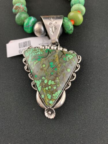 Spiderweb Turquoise Pendant | Spiny Beads | Navajo Sterling Necklace 21" | 4723