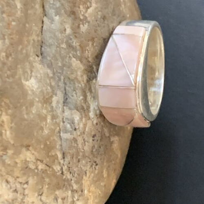 Navajo Pink Mother of Pearl Inlay Band Ring | Sz 8 | Authentic Native American Handmade | 12413