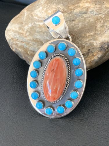 Navajo Multi-Stone Cluster Pendant | Blue Turquoise & Spiny Oyster | Sterling Silver | 11564