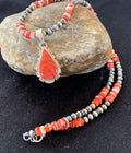 Navajo Red Spiny Oyster Pendant Necklace | Sterling Silver | 20" | Authentic Native American Handmade | 376