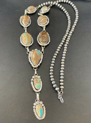Navajo Men's Lariat Necklace | Boulder Turquoise | Sterling Silver | Native American Handmade | 2222