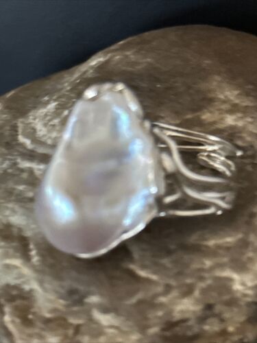 Women's White Baroque Pearl Adjustable Ring | Sterling Silver | Sz 7.5 | 14262