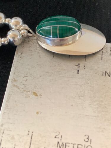 Navajo Green Malachite Pendant Necklace | Sterling Silver | Authentic Native American Handmade | 3179
