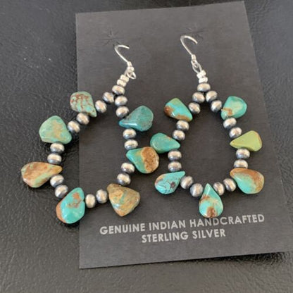 Navajo Green Cluster Turquoise Bead Earrings | Sterling Silver | Authentic Native American Handmade | 13370