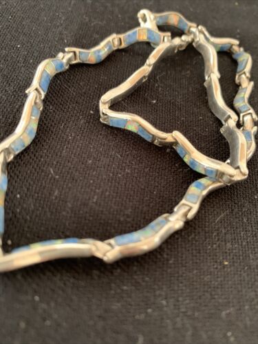 Southwestern Sterling Silver Necklace | Lapis & Opal Inlay Pendant | 16" | 01426