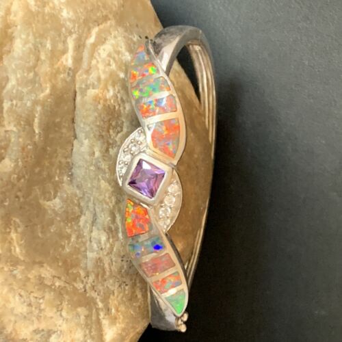 Southwestern Navajo Orange Opal Amethyst Bracelet | Sterling Silver | 7" | Authentic Native American Handmade | 13125