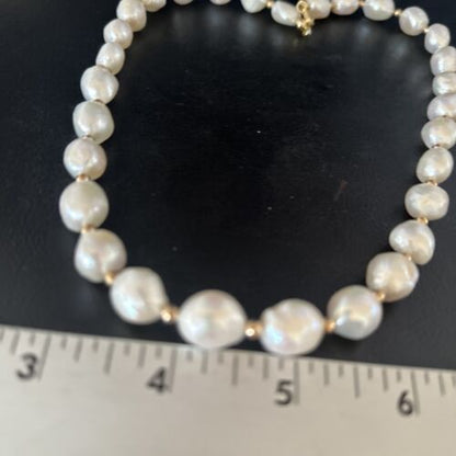 Native American White Freshwater Pearl Necklace | Gold Filled Beads | 20" | 14322 - Masha USA