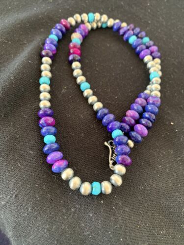 Navajo | Purple Sugilite | and Turquoise Bead Necklace | Sterling Silver | 20" | 1370