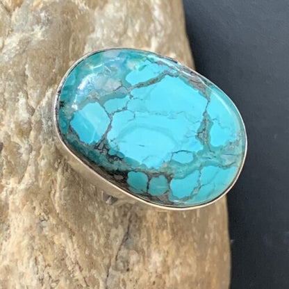 Men's Navajo Blue Spiderweb Turquoise Ring | Sterling Silver | Sz 10.5 | Authentic Native American Handmade | 1832