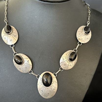 Navajo Black Onyx Pendant Necklace | Sterling Silver | Authentic Native American Handmade | 20" | 14482