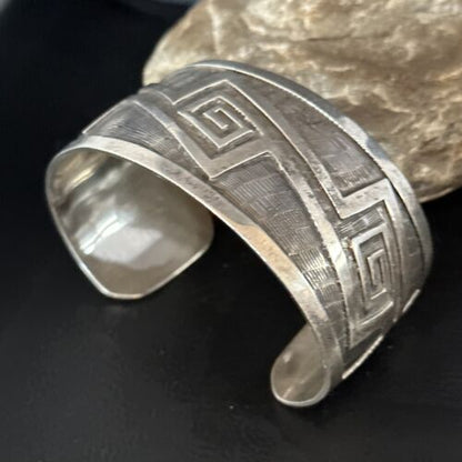 Handmade Sterling Silver Navajo Stamped Cuff Bracelet | Authentic Native American Jewelry | 14590